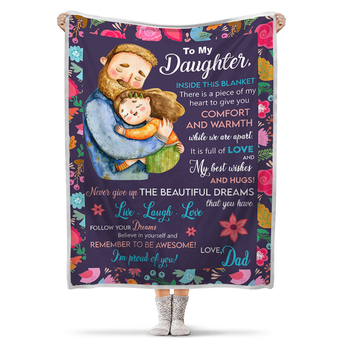 Personalized To My Daughter Throw Flannel Blanket From Dad Remember To Be Awesome Father And Baby Hugging Printed