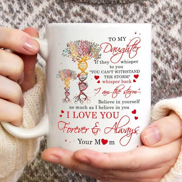 Personalized To My Daughter Coffee Mug DNA Tree As Much I Believe In You Custom Name White Cup Gifts For Christmas