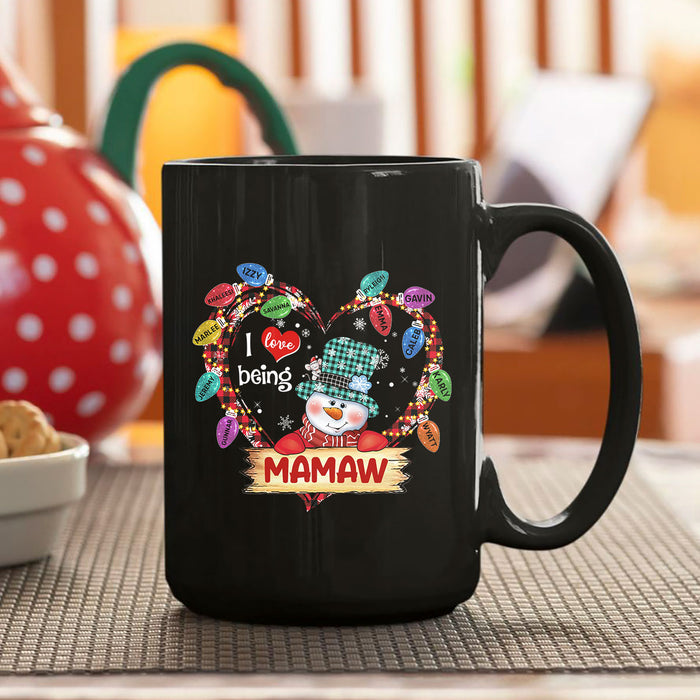Personalized Coffee Mug Gifts For Grandma Love Being Mamaw Light Heart Snowman Custom Grandkids Name Christmas Black Cup