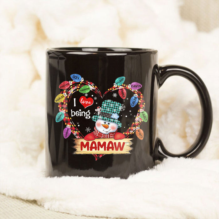 Personalized Coffee Mug Gifts For Grandma Love Being Mamaw Light Heart Snowman Custom Grandkids Name Christmas Black Cup