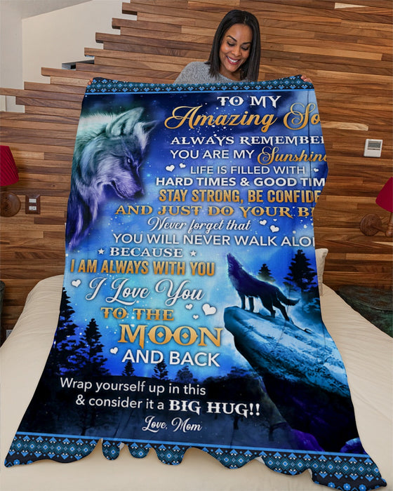 Personalized To My Son Blanket From Parents Custom Name Night Wolf Stay Strong Be Confident Gifts For Birthday