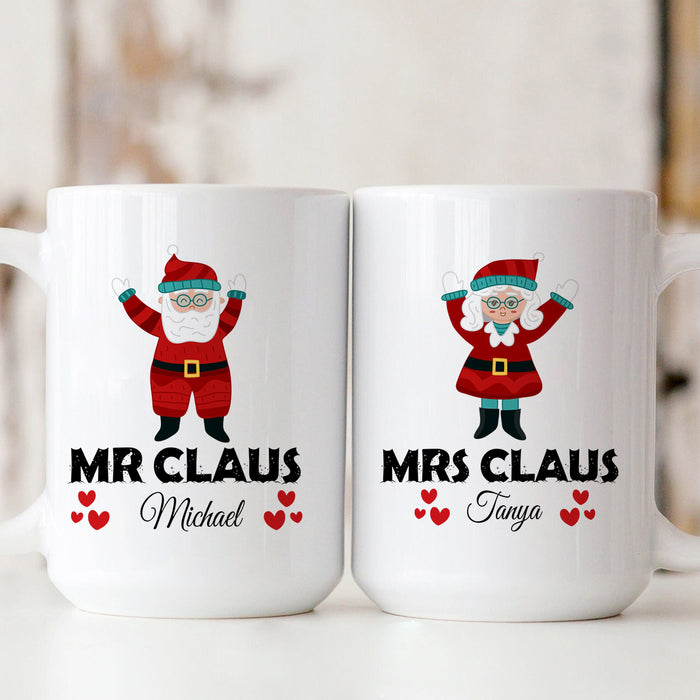 Personalized Coffee Mug Gifts For Couple Cute Santa Claus Mr And Mrs Claus Custom Name White Cup For Anniversary