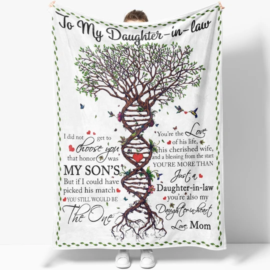 Personalized To My Daughter In Law DNA Tree White Fleece Blanket From Mother In Law You Are Also My Daughter In Heart