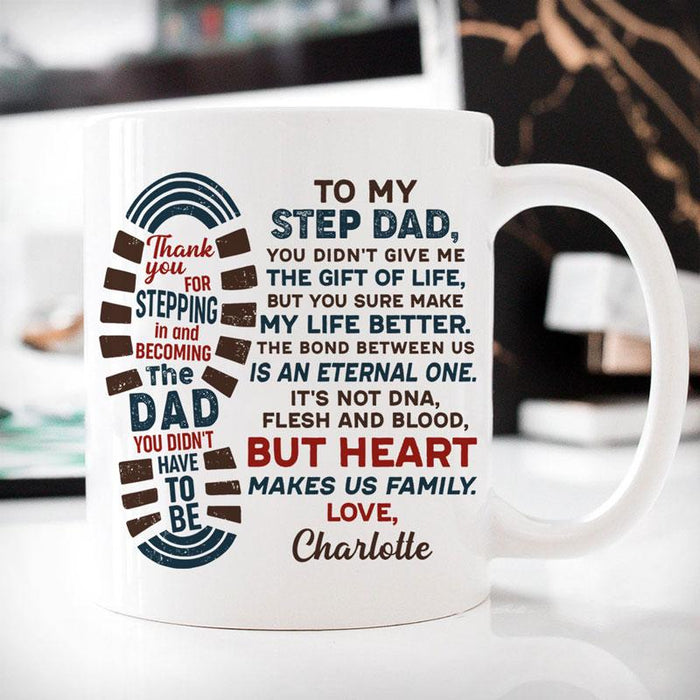 Personalized Ceramic Coffee Mug For Bonus Dad Makes Us Family Vintage Footprint Design Kids Name 11 15oz Cup