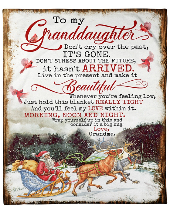 Personalized Blanket To My Daughter From Grandma Don'T Cry Over The Past It'S Gone Santa Claus & Reindeer Printed