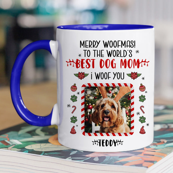 Personalized Coffee Mug Gifts For Dog Owners Merry Woofmas To The World Best Mom Custom Name Accent Cup For Christmas