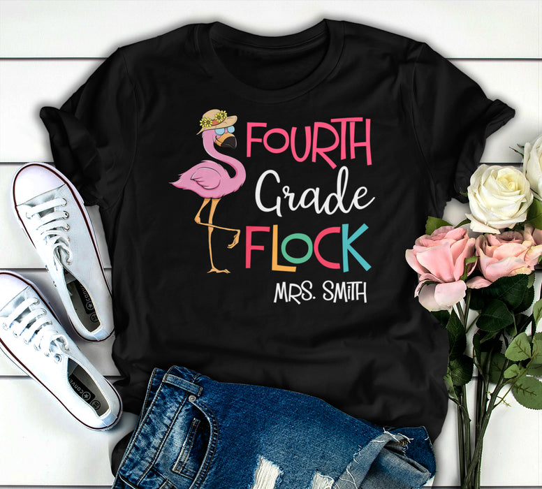 Personalized T-Shirt For Teachers Beautiful Flamingo Design With Sunflower Custom Name Back To School Outfit