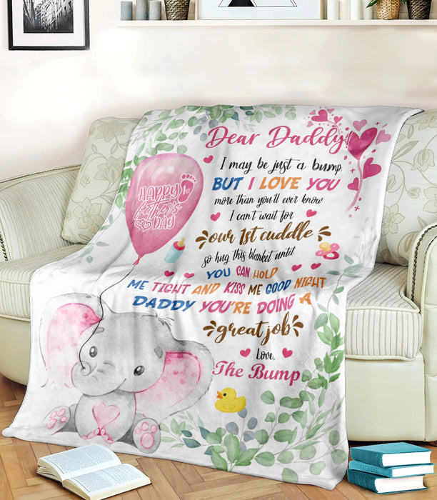 Personalized Blanket To My Dad From Baby Bump Happy First Father's Day Cute Elephant & Flower Design Custom Name