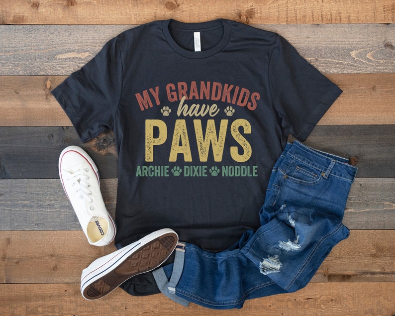 Personalized T-Shirt For Dog Grandma My Grandkids Have Paws Vintage Design Dog Paws Printed Custom Dog'S Name