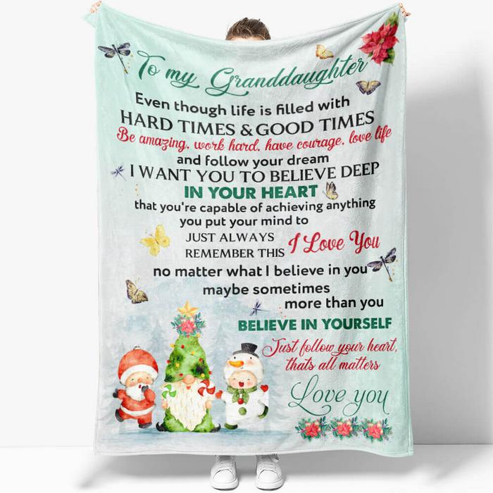 Personalized To My Granddaughter Blanket From Grandma I Want You To Believe Deep In Your Heart Cute Gnome Printed