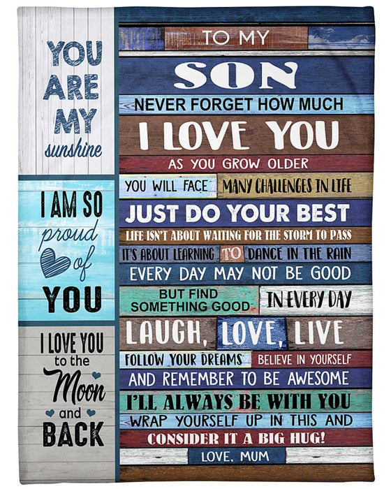 Personalized To My Son Blanket From Mom Never Forget How Much I Love You Colorful Wooden Style Fleece Blanket