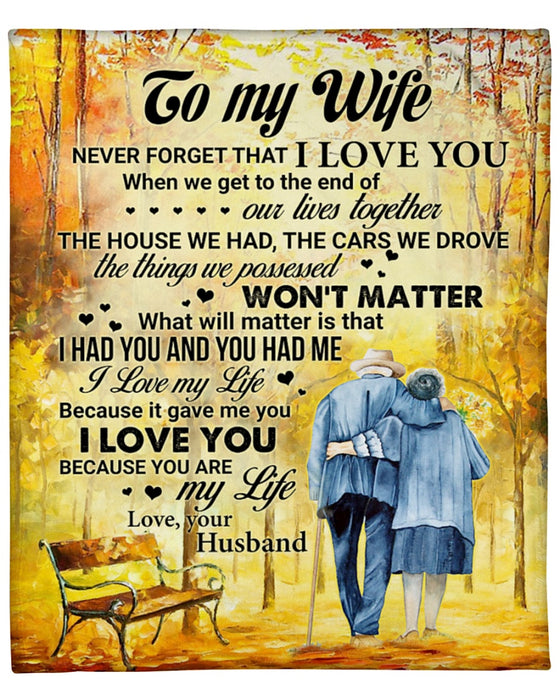 Personalized Blanket To My Wife From Husband Never Forget I Love You Old Couple Print Autumn Theme Custom Name