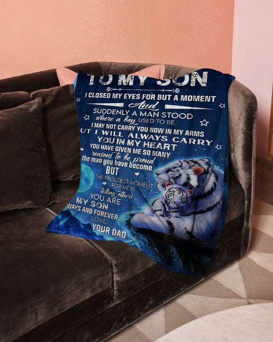 Personalized To My Son Blanket From Mom Dad Custom Name Tiger Moon I Closed My Eyes Gifts For Christmas