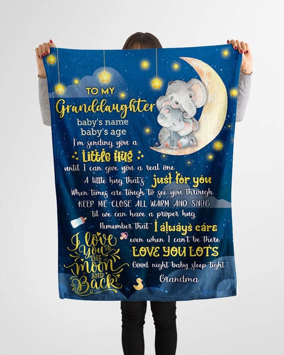 Personalized To My Granddaughter Blanket From Grandpa Grandma Cute Elephants Moon Galaxy Custom Name Gifts For Christmas