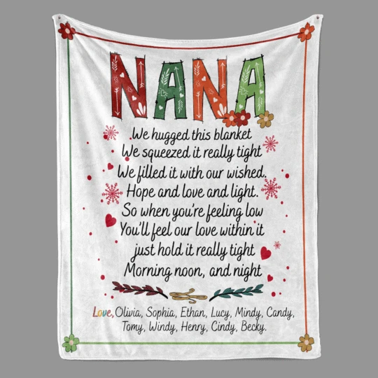 Personalized Blanket For Grandma We Hugged This Blanket We Squeezed It Really Tight Flower Printed Custom Grandkids Name