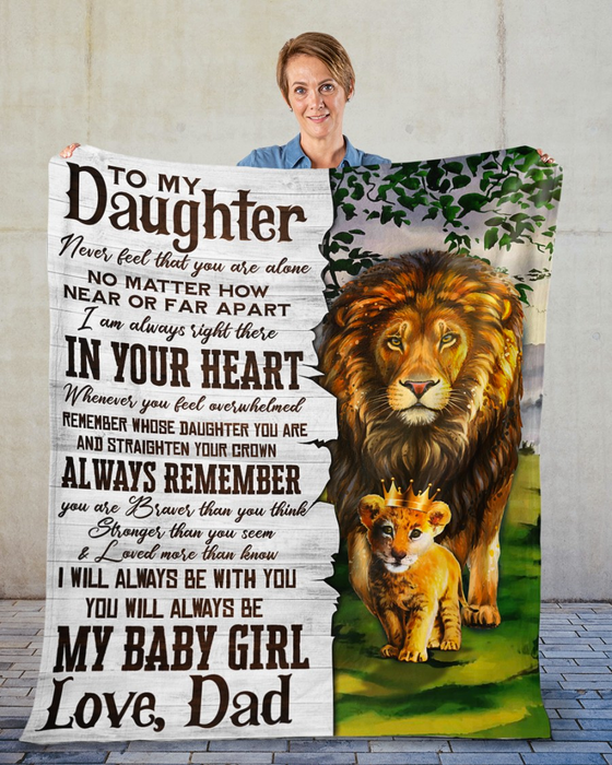 Personalized Premium Blanket To My Daughter Lion Dad & Baby With Crown Fleece Blankets Custom Name