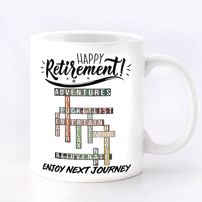 Funny Ceramic Mug Happy Retirement Enjoy Your Next Journey Interactive Puzzle Print 11 15oz White Coffee Cup