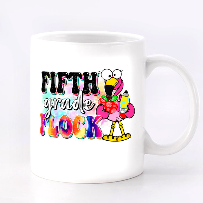 Personalized Back To School Mug Fifth Grade Flock Flamingo Printed Custom Grade Level 11 15oz Ceramic Coffee Cup