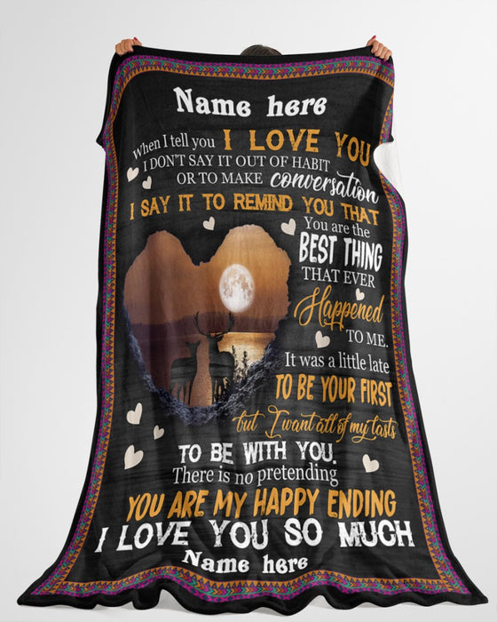 Personalized To My Girlfriend Blanket Gifts From Boyfriend Deer Couple You Are My Happy Ending Custom Name For Birthday