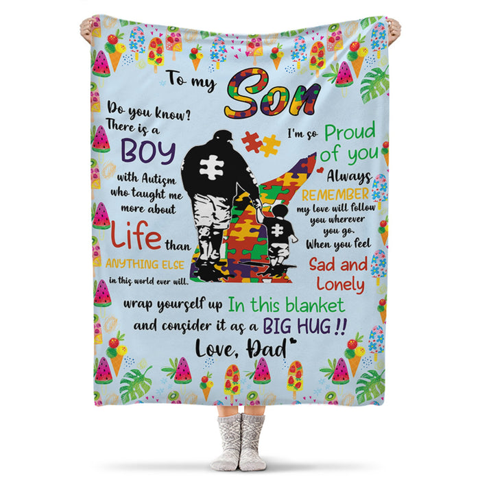 Personalized To My Son Blanket From Dad Autism Awareness Puzzle Design Blanket Wrap Yourself Up In This Blanket