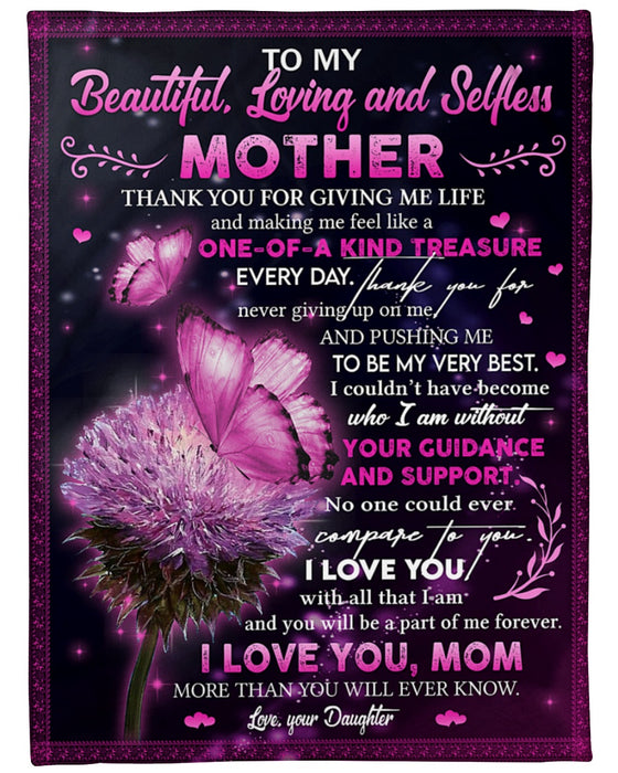 Personalized To My Mother Fleece Blanket From Daughter Flower & Butterfly Printed Thank You For Giving Me Life