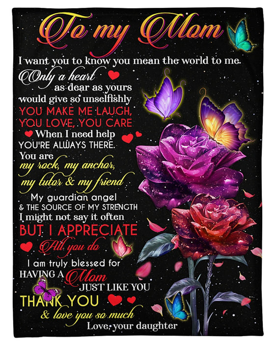 Personalized Night Sky Fleece Blanket To My Mom From Daughter Beautiful Roses & Butterfly Print Custom Name Blanket