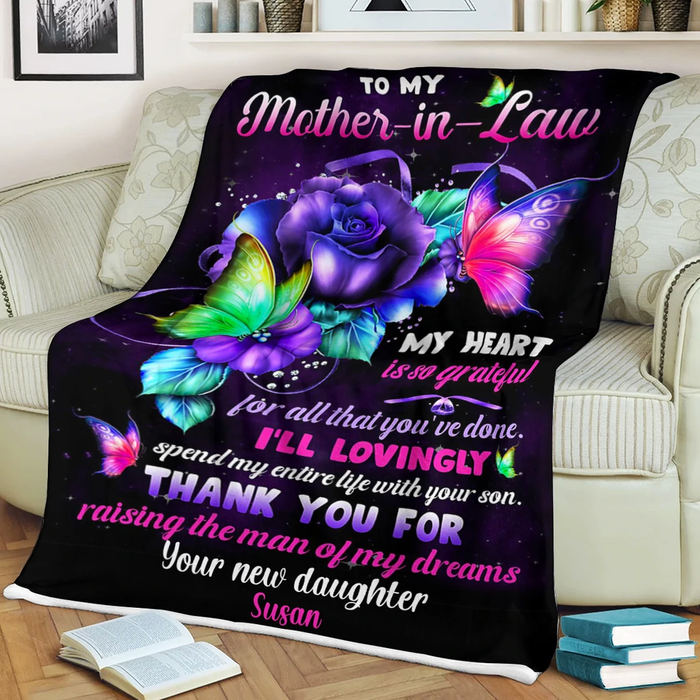 Personalized Blanket To My Mother In Law Color Butterfly & Flower Blanket For Mothers Day Custom Name