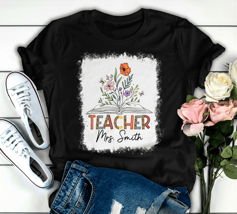 Personalized T-Shirt For Teachers Colorful Leopard Design Flower Print Custom Name Back To School Outfit