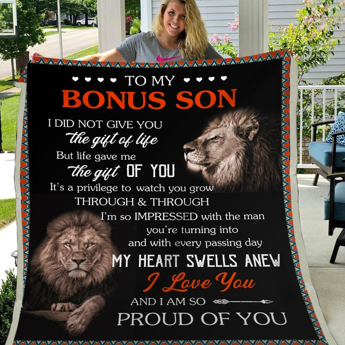 Personalized Premium Fleece Blanket To My Bonus Son I Am So Pround Of You Lions Family Blanket Custom Name