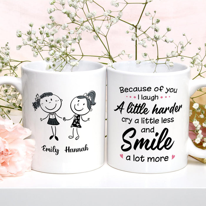 Personalized Ceramic Coffee Mug For Bestie I Laugh A Little Harder Cute Girls Print Custom Name 11 15oz Cup