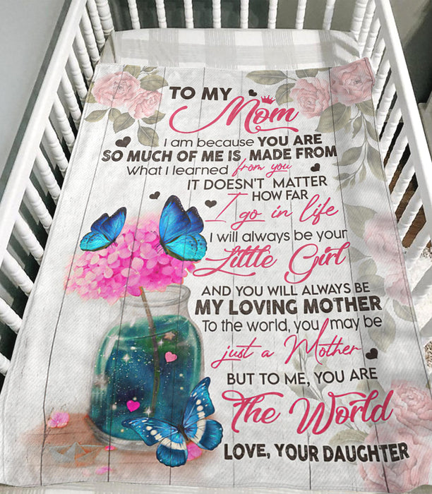 Personalized Blanket To My Mom From Daughter Flower & Butterfly Printed Wooden Background Custom Name