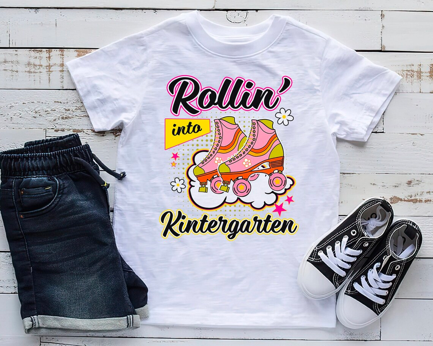 Personalized T-Shirt For Kid Rollin' Into Kindergarten Roller Skates Print Custom Name Back To School Outfit