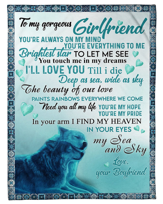 Personalized To My Girlfriend Blanket Gifts From Boyfriend Wolves I Find My Heaven In Your Eyes Custom Name For Birthday