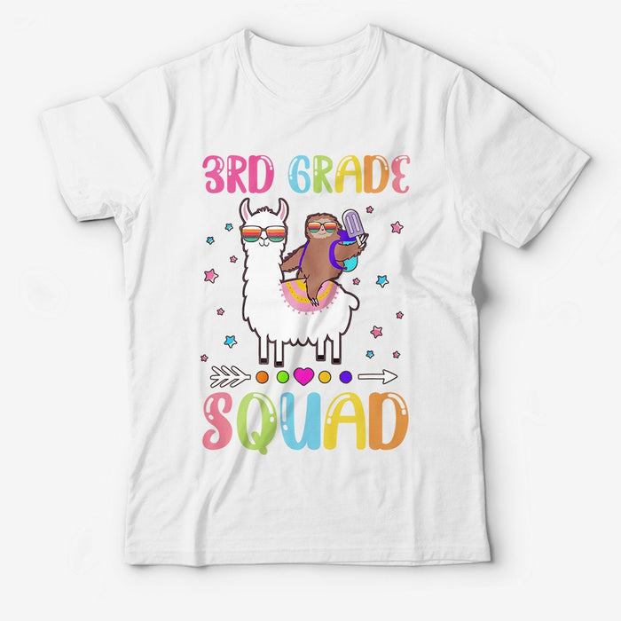 Personalized T-Shirt For Kids 3rd Grade Squad Color Words Cute Sloth Printed Back To School Outfit Custom Grade Level