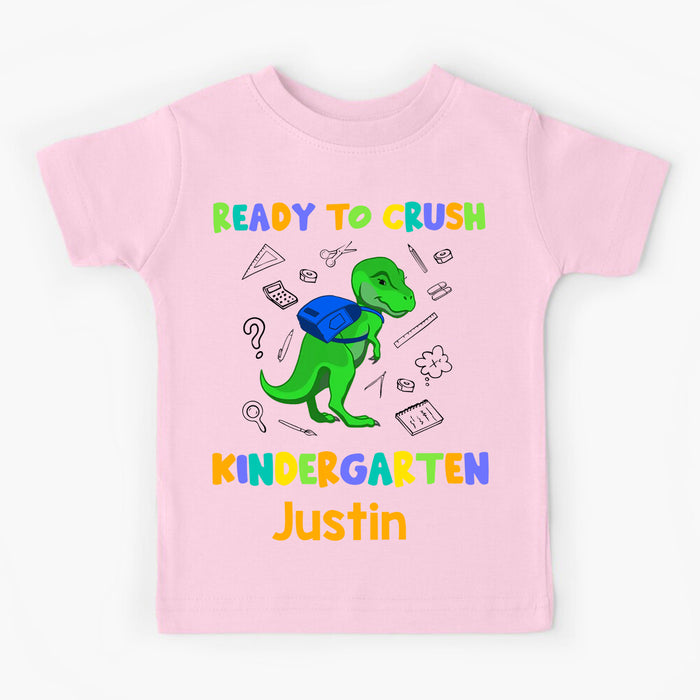 Personalized T-Shirt For Kids Colorful Design Dinosaur Print Custom Name & Grade Level Back To School Outfit
