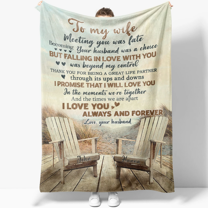 Personalized To My Wife Blanket From Husband Meeting You Was Fate Print Couple Beach Chairs Custom Names Fleece Blanket
