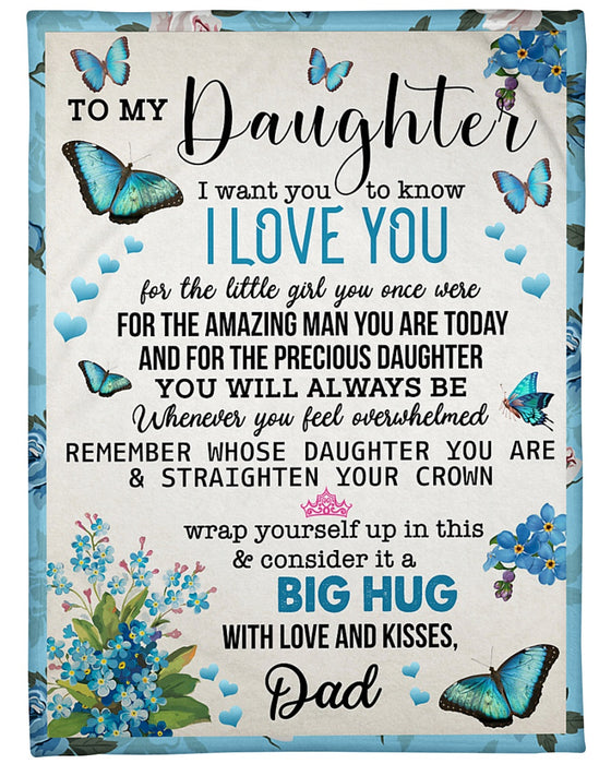 Personalized Blanket To My Daughter From Dad Wrap Yourself Up Butterfly & Flowers Print Vintage Style Custom Name