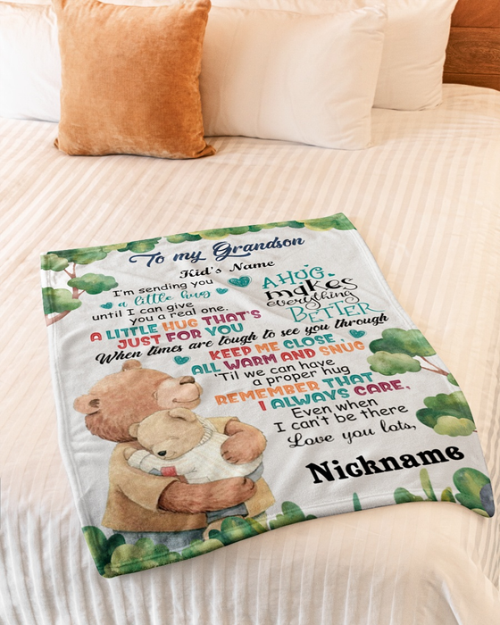 Personalized To My Grandson Blanket From Grandparents Bear I'm Sending You A Little Hug Custom Name Gifts For Birthday