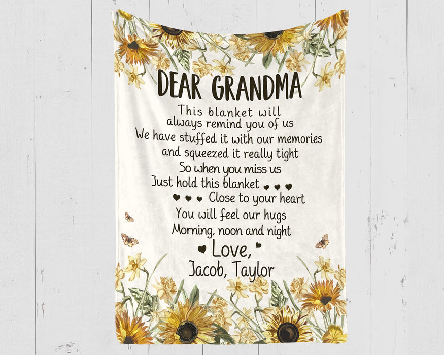 Personalized To My Grandma Blanket From Grandkids Sunflowers You Will Feel Our Hugs Custom Name Gifts For Christmas