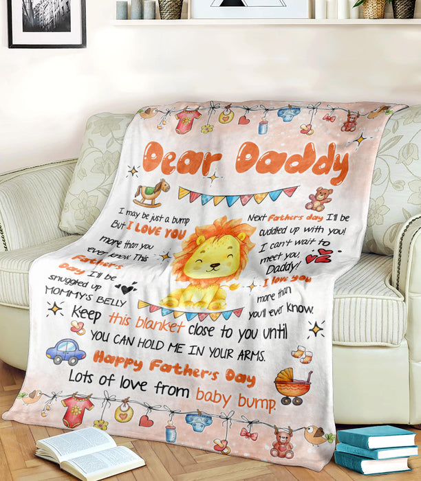 Personalized Blanket To My Dad From Baby Bump Happy Father's Day Cute Funny Baby Lion Print Custom Name