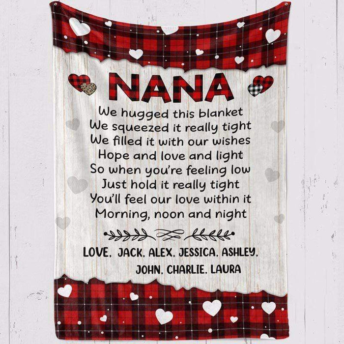 Personalized Blanket For Grandma Nana We Hugged This Blanket Cute Hearts Printed Red Plaid Design Custom Grandkids Name