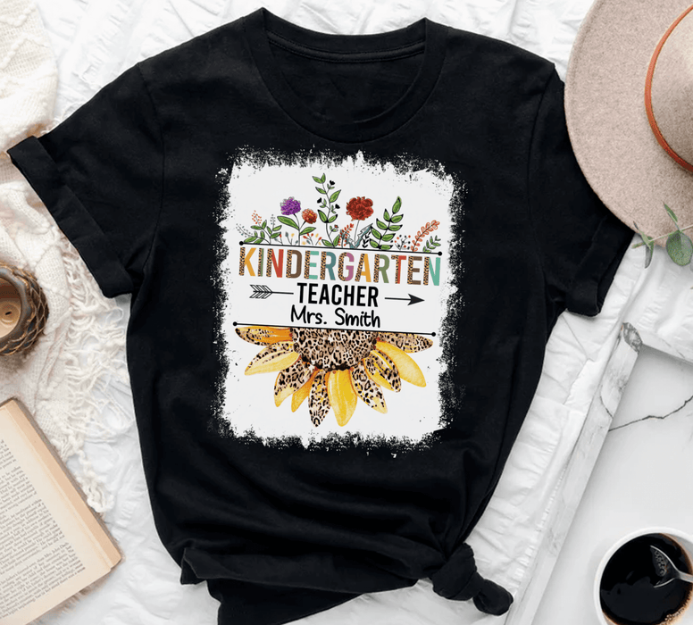 Personalized T-Shirt For Teachers Mrs. Smith Colorful Leopard & Sunflower Design Custom Name Back To School Outfit