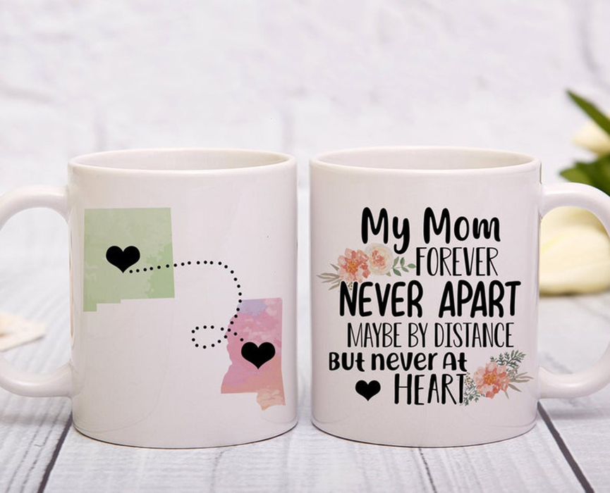 Personalized Coffee Mug For Mother Family Maybe By Distance But Never At Heart Custom Name White Cup Long Distance Gifts