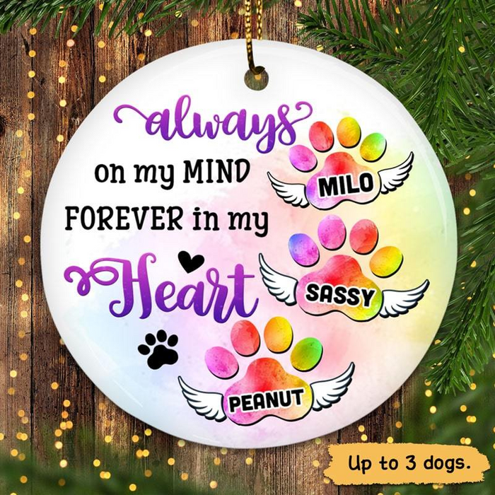Personalized Memorial Ornament For Dog In Heaven Always On My Mind Forever In My Heart Paws Prints Custom Dog Name