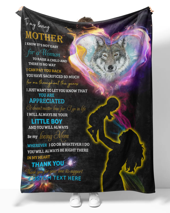 Personalized Lovely Blanket To My Mother Wolf In Color Heart Fleece Blankets For Mothers Day Custom Name