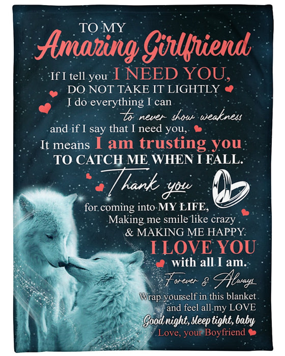 Personalized To My Girlfriend Blanket Gifts From Boyfriend Kissing Wolves I'm Trusting You Custom Name For Birthday