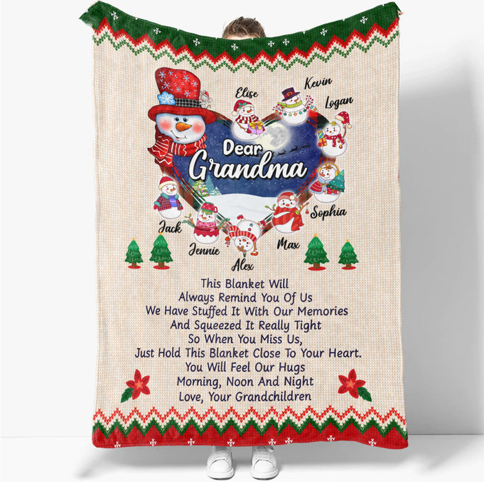 Personalized To My Grandma Blanket From Grankids You Will Feel Our Hugs Snowman Custom Name Gifts For Christmas Birthday