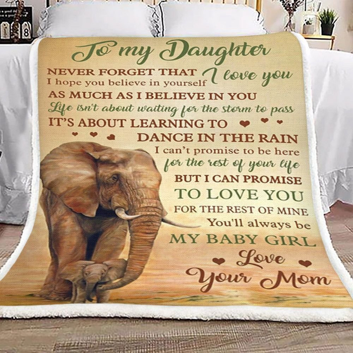 Personalized To My Daughter Fleece Blanket From Mom Vintage Elephant Family It Is About Learning To Dance In The Rain