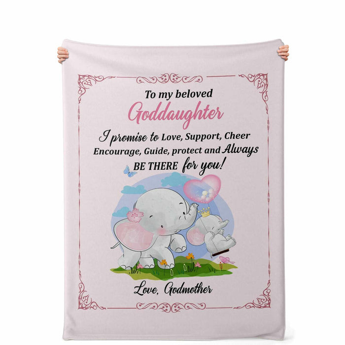 Personalized To My Goddaughter Blanket From Godparents Elephant I Promise To Love Support Custom Name Christmas Gifts