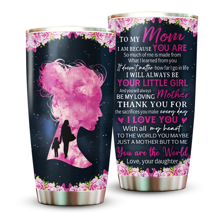 Personalized Tumbler To Mommy Floral Silhouette You're The World Gifts Ideas For Mom Custom Name Travel Cup For Birthday